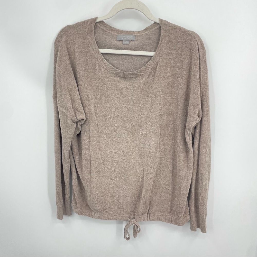 Barefoot Dreams Cozychic Ultra Lite knit Size S Long Sleeve Top tie front beige‎